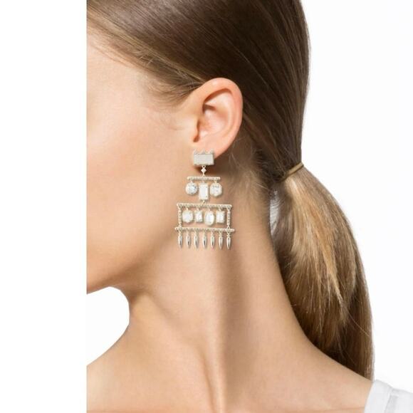 Kendra Scott earrings crystal chandelier silver stones filagree boho EmmyLou - Picture 1 of 11